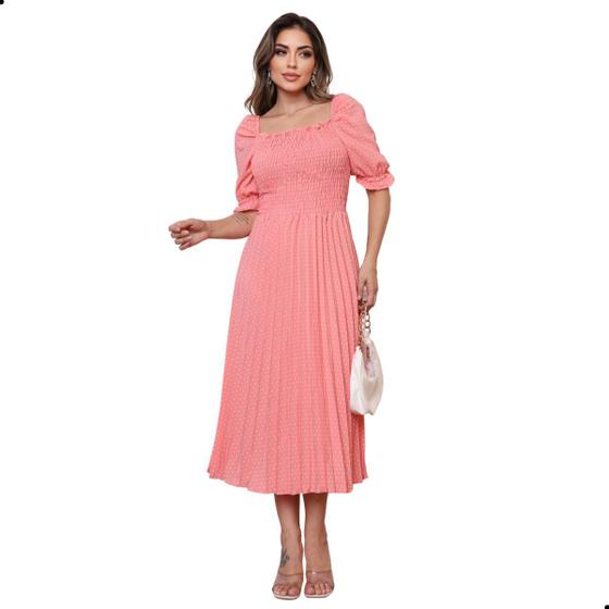 Imagem de Vestido Festa Midi Plissado Laço Atras Manga Bufante