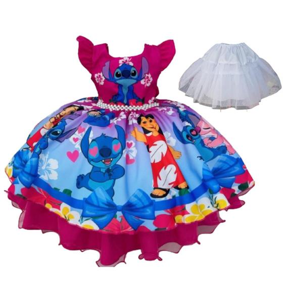 Imagem de Vestido festa tematica lilo e stitch acompanha saiote