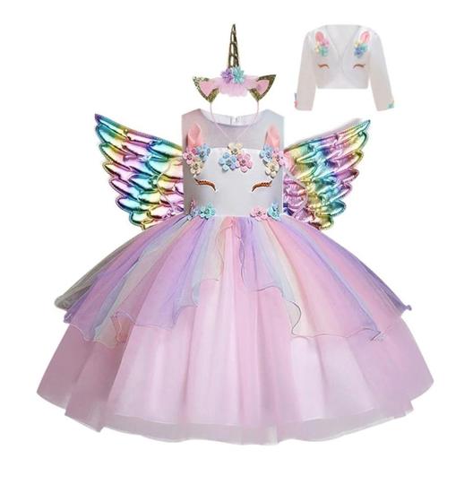 Vestido Festa Unicórnio Infantil +Bolero Bordado Menor preço em Vestido Festa Unicórnio Infantil +Bolero Bordado
