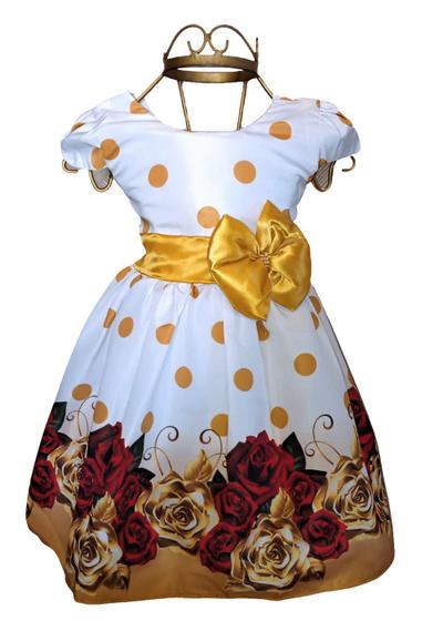 Imagem de Vestido Floral Branco Infantil Princesa Temático Luxo Manga