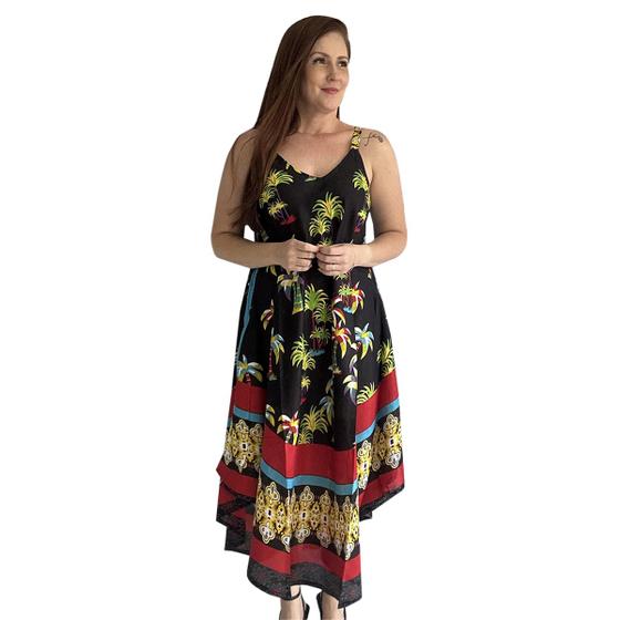 Imagem de Vestido Florido Verão Trapézio De Viscose Plus Size Indiano