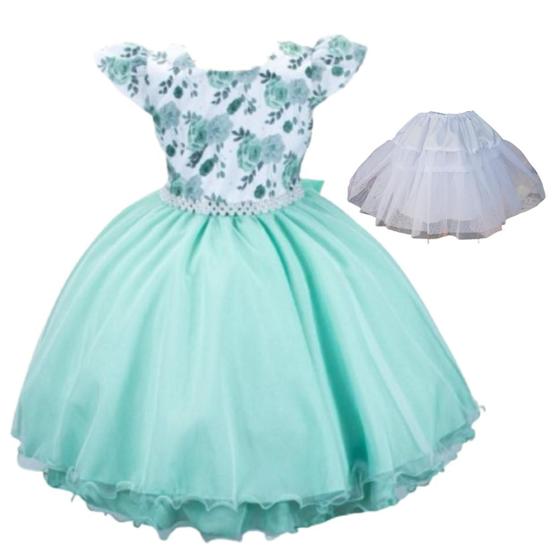 Imagem de Vestido florista verde tifany  infantil com busto floral acompanha saiote