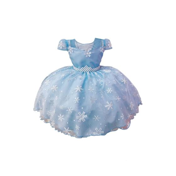 Imagem de Vestido Frozen Princesas Infantil Com Cinto de Pérolas Festa Meninas