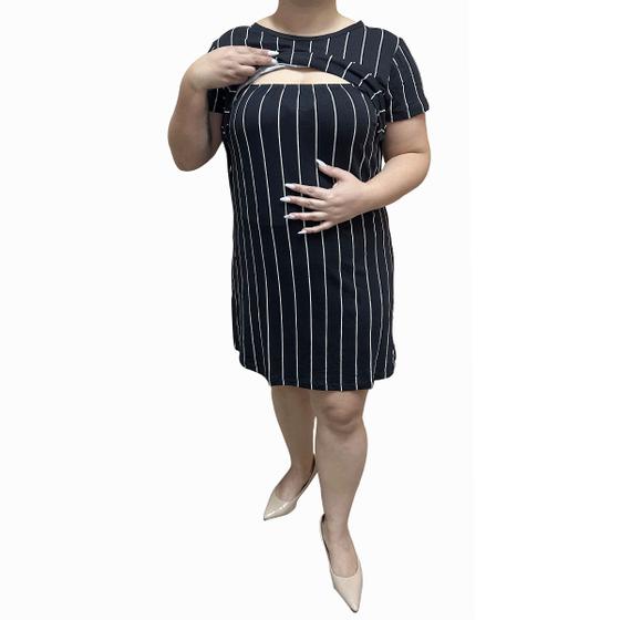 Imagem de Vestido Gestante Plus Size Amamentação com Listras