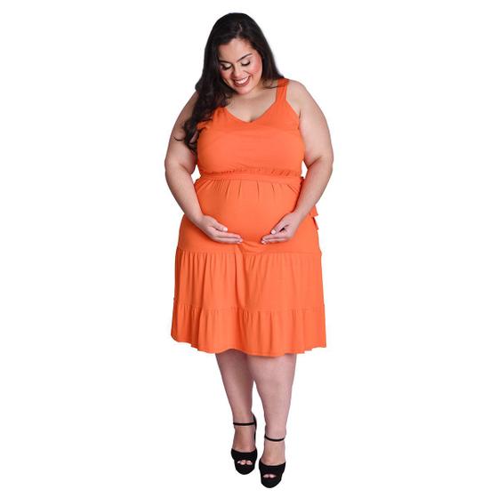 Imagem de Vestido Gestante Plus Size Maternidade Laranja em Vicolycra Linda Gestante