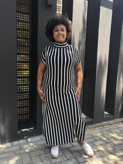 Imagem de Vestido Gola Alta Canelado Listrado