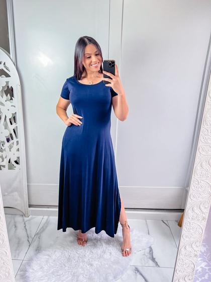 Imagem de Vestido gola canoa com bolso e fenda lateral confortavel e sosial