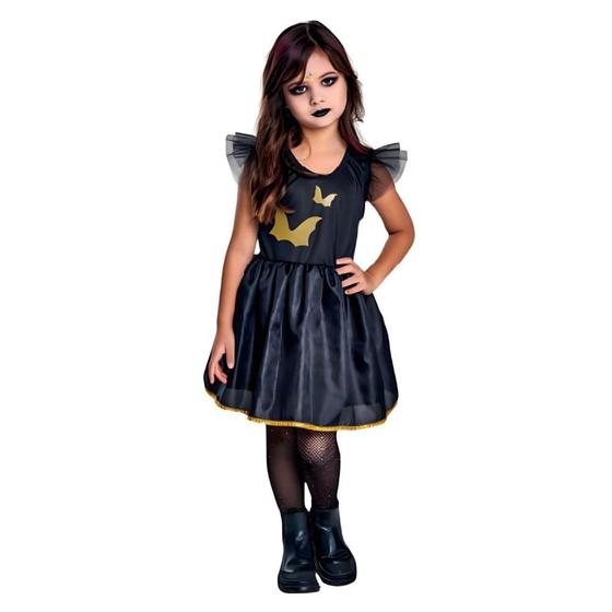 Imagem de Vestido Halloween Infantil Fantasia de Bruxinha Morcego