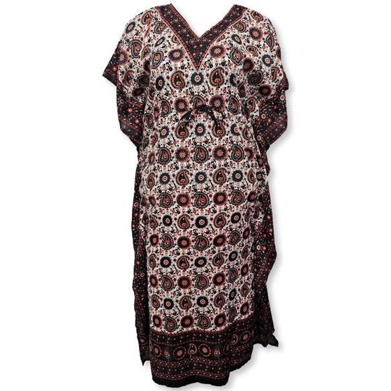 Imagem de Vestido Indiano Kaftan Longo Estampa Flores e Arabescos