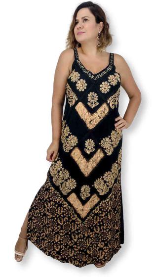 Imagem de Vestido Indiano Longo Alça Bordado Batik Moda BOHO 815