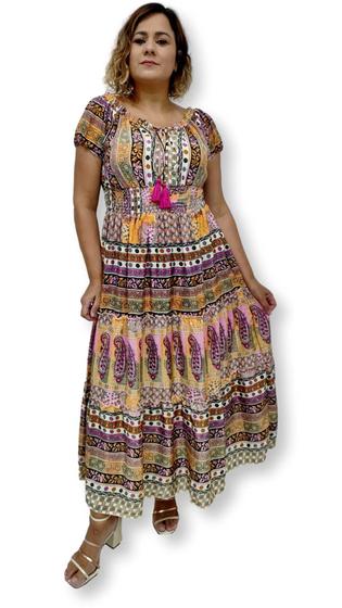 Imagem de Vestido Indiano Longo Ciganinha Plus Size com elástico 21282