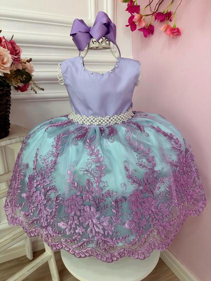 Imagem de Vestido Infantil Ariel Princesa C/ Renda e Cinto de Pérolas super luxo festa 2202LL