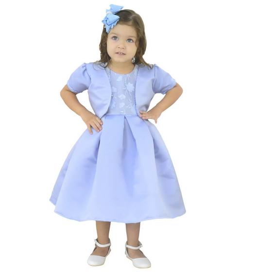 Imagem de Vestido infantil Azul Bebê Com Bolero Formatura - 6 Meses a 10 anos