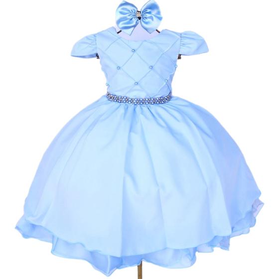 Imagem de Vestido Infantil Azul Cinderela Luxo E Tiara