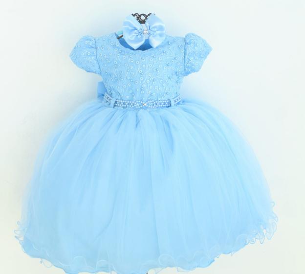 Imagem de Vestido Infantil Azul Cinderela Luxo Princesa Daminha E Tiara