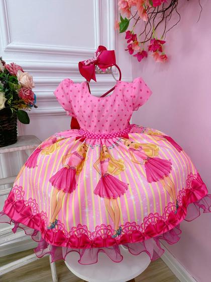 Imagem de Vestido Infantil Barbie Rosa e Pink Peito C/ Strass Pérolas
