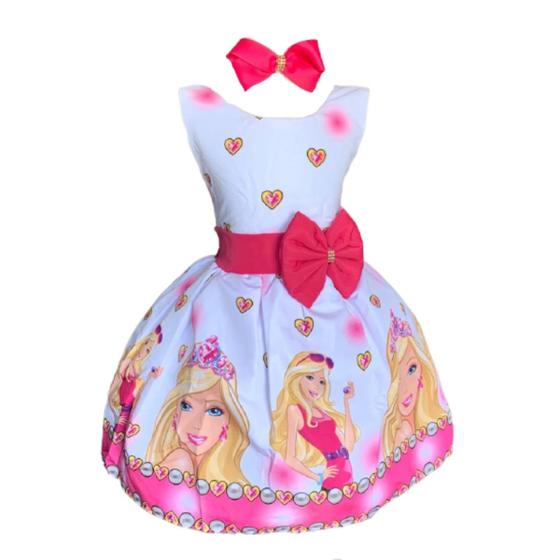 Imagem de Vestido Infantil Barbie Rosa Luxo + Tiara