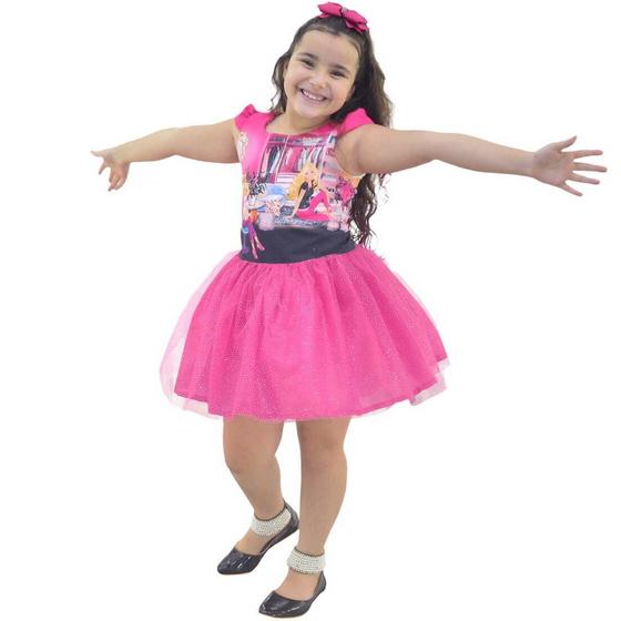 Imagem de Vestido Infantil Barbie Saia Rosa de Tule Com Glitter