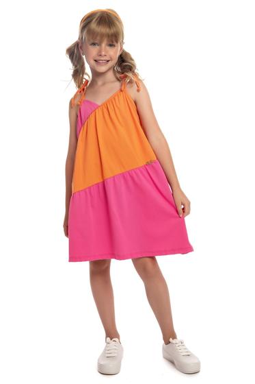 Imagem de Vestido Infantil Bicolor de Alcinhas Em Algodão Color Block 6791