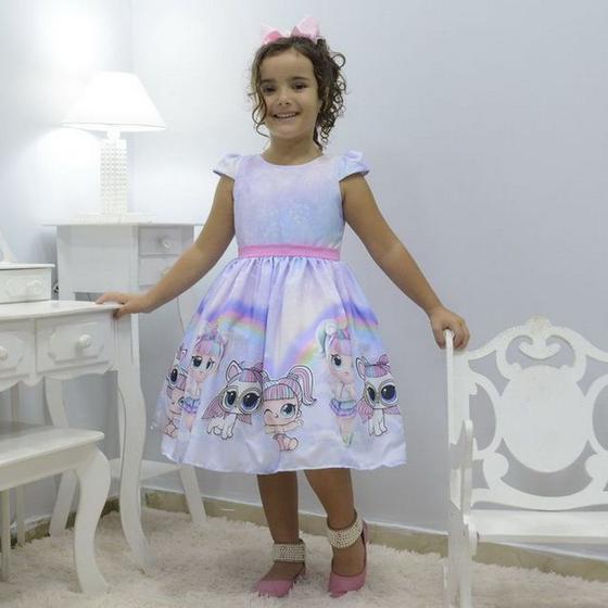 Imagem de Vestido infantil boneca Lol unicórnio arco-íris