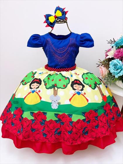 Imagem de Vestido Infantil Branca de Neve Cinto Pérolas Bico de Pato