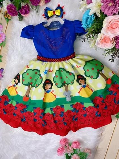 Imagem de Vestido Infantil Branca De Neve Cinto Pérolas Bico De Pato