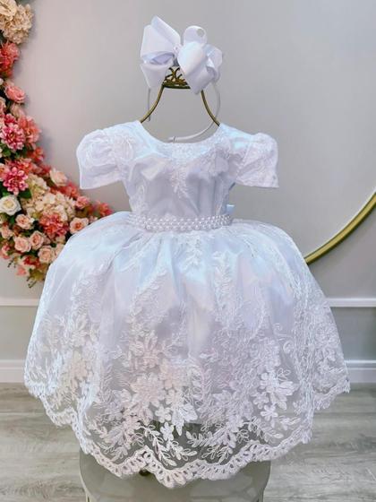 Imagem de Vestido Infantil Branco C/ Renda Metalizada Casamento