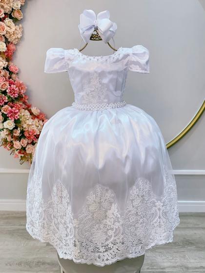 Imagem de Vestido Infantil Branco C/ Renda Realeza Casamento Festa  luxo RO2260BJ