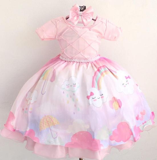 Imagem de Vestido Infantil Chuva De Amor Bençao Nuvem Com Tiara