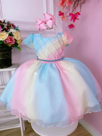 Imagem de Vestido Infantil Chuva de Amor Bênçãos C/ Pérolas Luxo festa RO1107CL