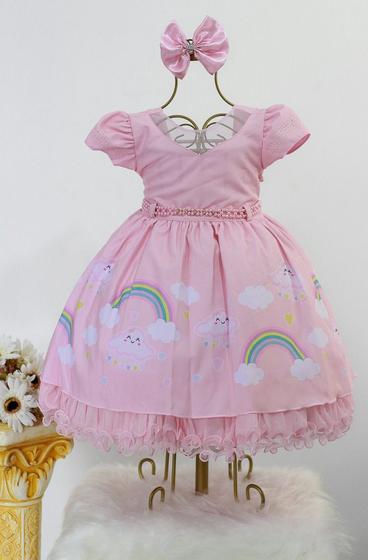 Imagem de Vestido Infantil Chuva de Amor Luxo Rosa E Tiara