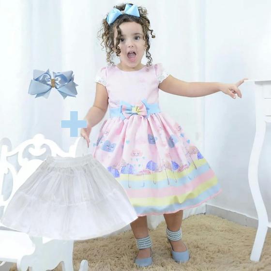 Imagem de Vestido infantil chuva de amor + saia de filó + laço para cabelo