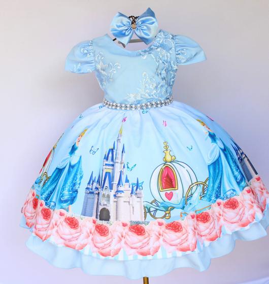 Imagem de Vestido Infantil Cinderela Festa Temática Luxo E Tiara