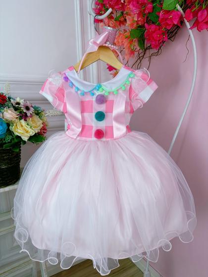 Imagem de Vestido Infantil Circo Rosa Com Pompons Coloridos