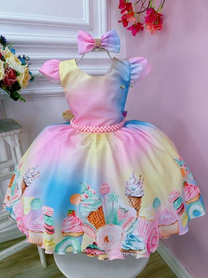 Imagem de Vestido Infantil Colorido Festa dos Doces Cinto Pérolas Luxo Super luxo festa 3191RA