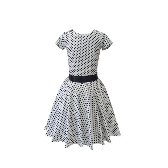 Imagem de Vestido Infantil Com Mangas Meninas Anos 60 Godê Duplo Poazinho Branco Bolinha