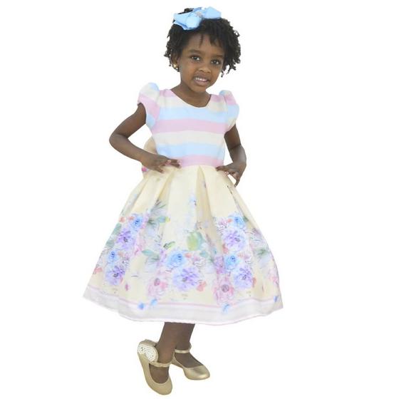 Imagem de Vestido Infantil Corpo Listrado e Saia Floral Amarela - Florista