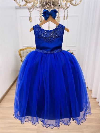 Imagem de Vestido Infantil Damas De Honra Longo Azul Royal C/ Pérolas