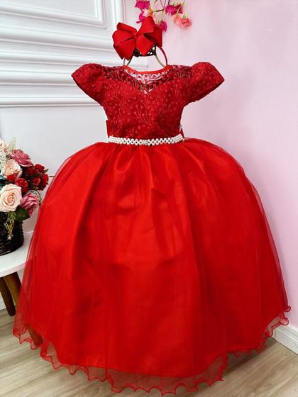 Imagem de Vestido Infantil Damas Honra Casamento Vermelho Renda Pérola luxo festa 2266VE