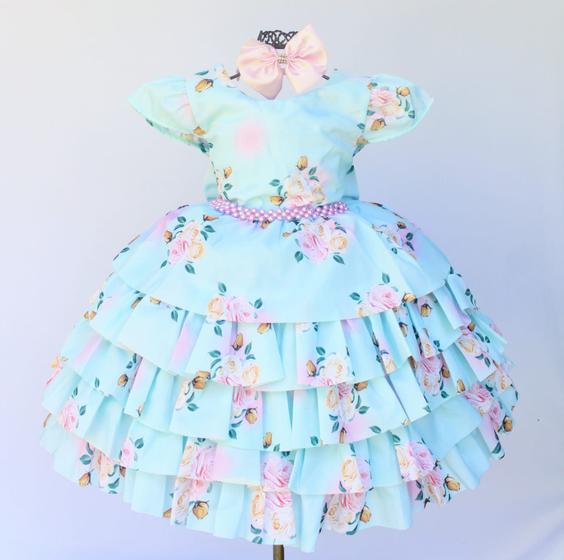 Imagem de Vestido Infantil Daminha Floral Babados Com  Tiara