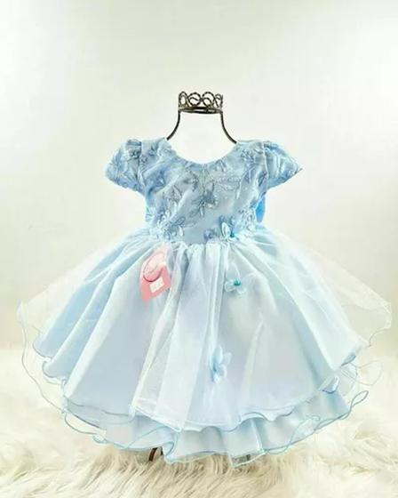 Imagem de Vestido Infantil de Bebê Luxo de Festa Casamento Princesa Renda Borboleta Azul ou Rosa COD.000498