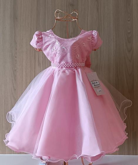 Vestido Infantil de Bebê Luxo Festa Aniversário Princesa Rosa