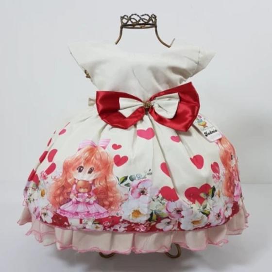 Imagem de Vestido Infantil de Festa Aniversário Luxo Princesa com Estampa de Boneca Bonequinha