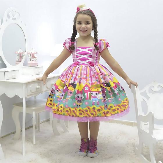Imagem de Vestido infantil de Festa Junina e Quadrilha -  Lol Surprise Rosa