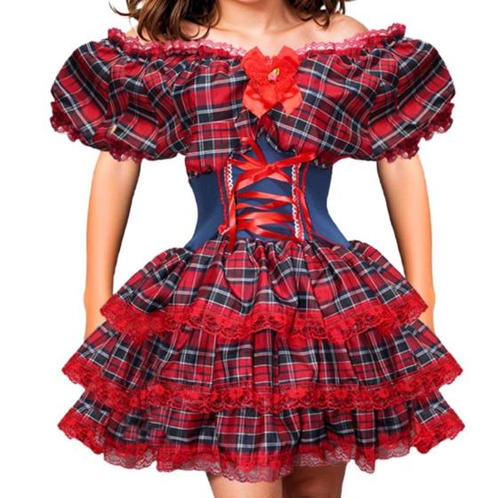 Imagem de Vestido Infantil de Festa Junina Luxo Anarriê Super Rodado Acinturado pra Meninas de 3 a 12 Anos