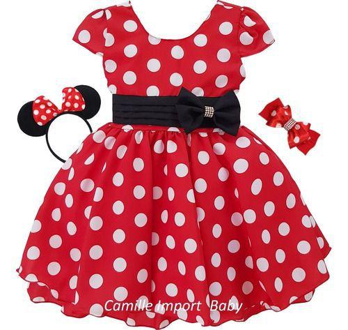 Imagem de Vestido Infantil De Festa Minnie Vermelho Com Kit Completo