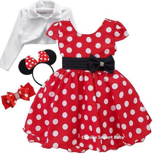 Vestido Infantil De Festa Minnie Vermelho Com Kit Completo Menor preço em Vestido Infantil De Festa Minnie Vermelho Com Kit Completo
