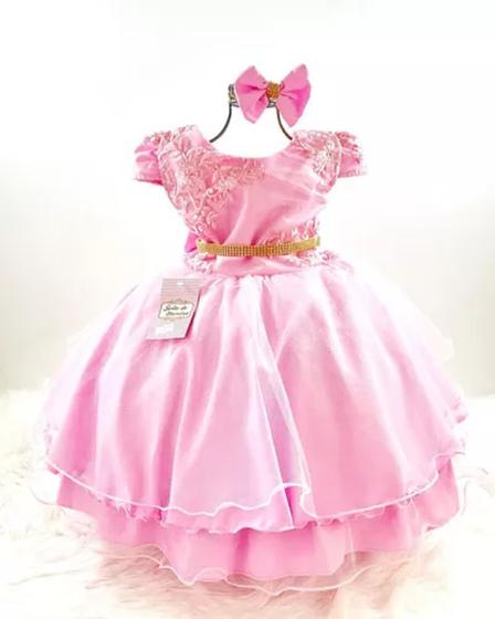 Imagem de Vestido Infantil de Festa Natal Vermelho Ou Rosa Busto com Renda E Cinto COD.000500