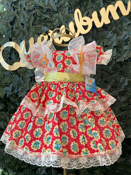 Imagem de Vestido Infantil de quadrilha Maria Bonita, mini chapéu e saiote -  MB0003