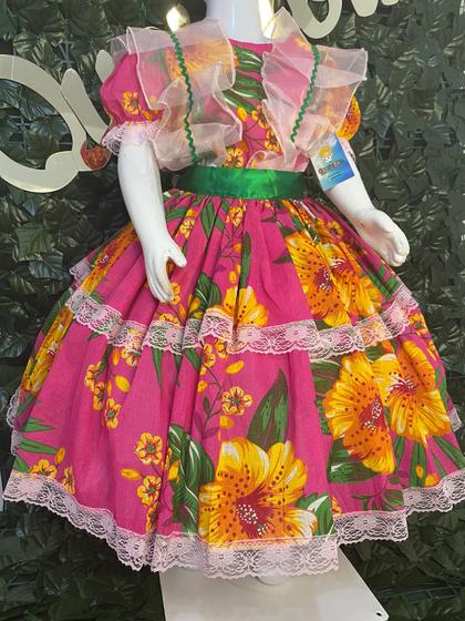 Imagem de Vestido infantil de quadrilha Maria Bonita, mini chapéu e saiote -  MB0056